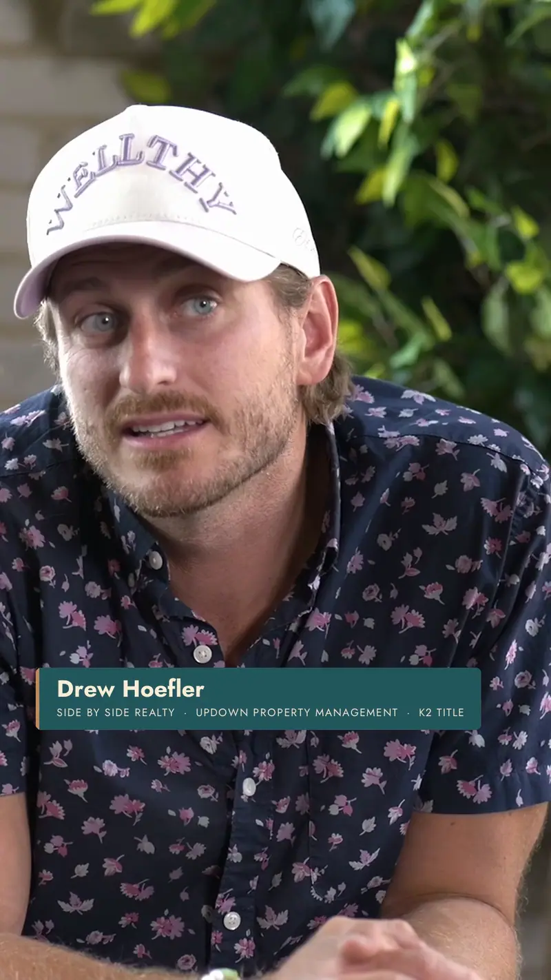 Vertical video frame of a smiling interviewee with an on-screen name title